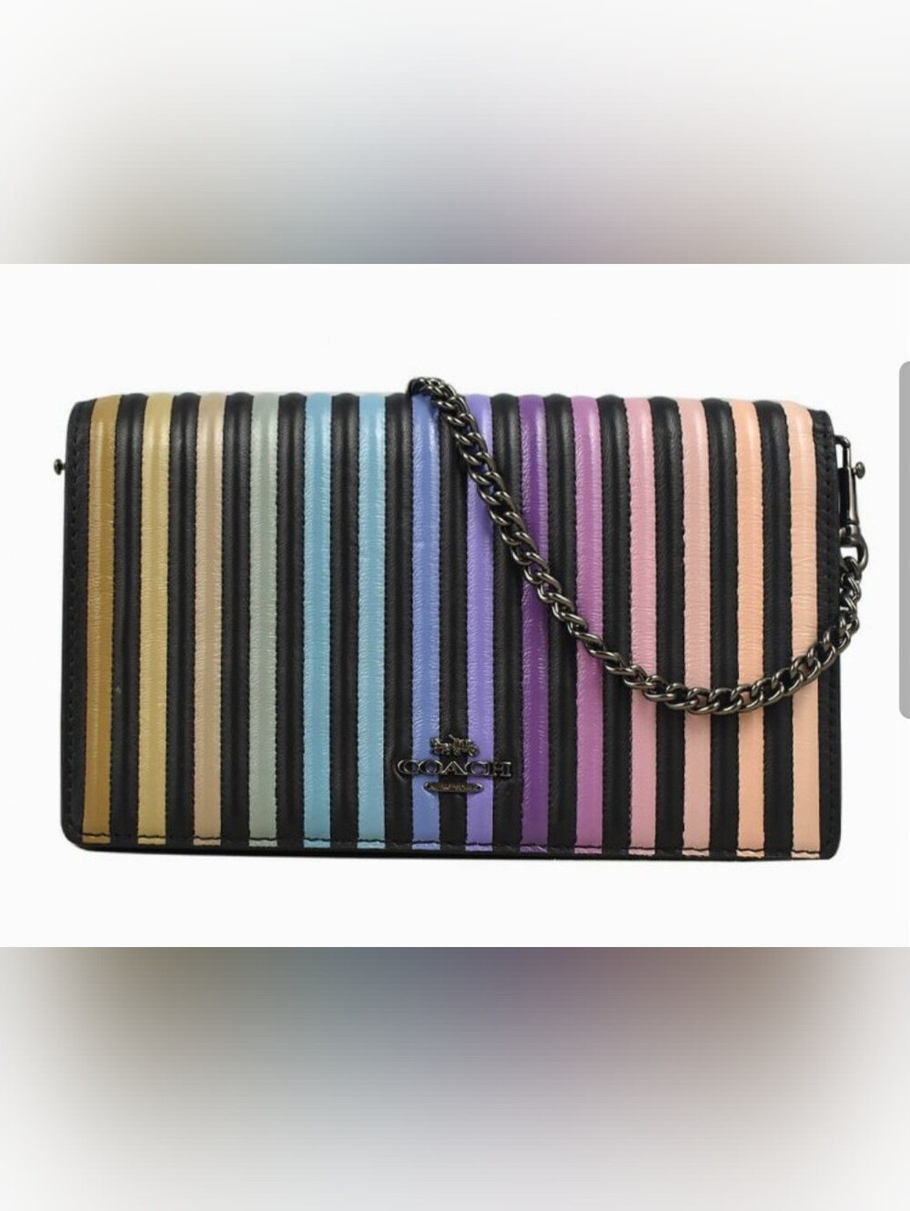 🌈 COACH Callie Foldover Rainbow Ombré Chain Clutch Bag